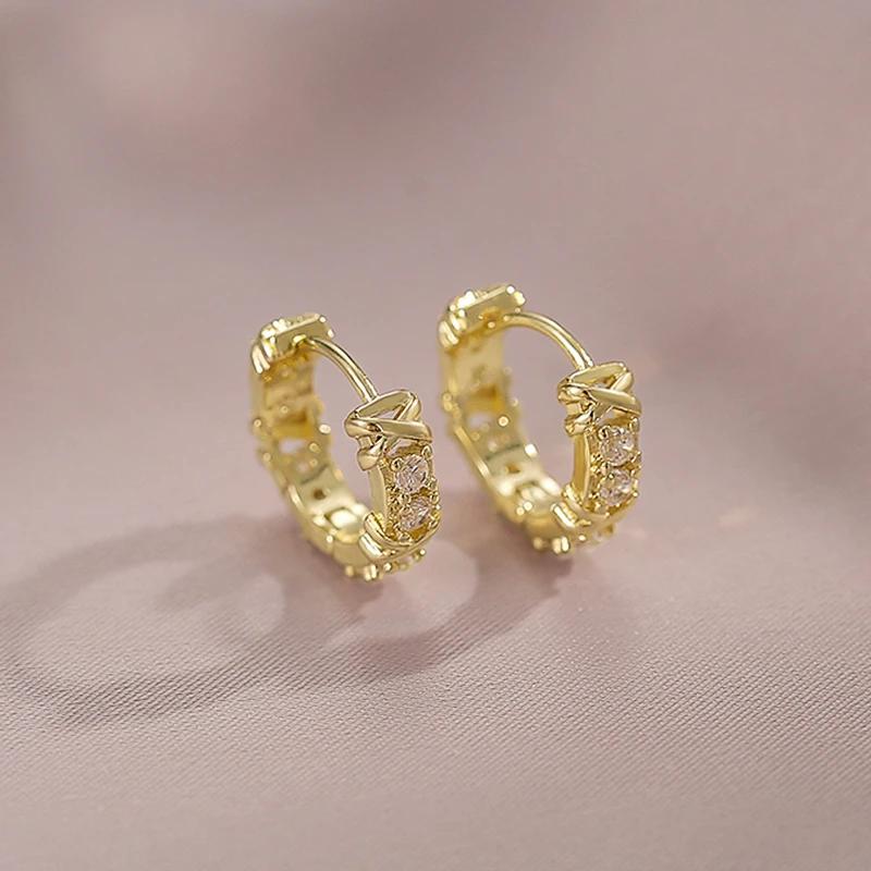 Sparkling Gold Color Circle Earrings Female Engagement Jewelry with Brilliant Zirconia Fashion Daily Wearable Accessories