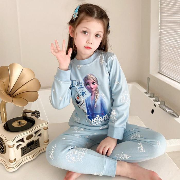 Girls Spring Autumn Cartoon Princess Pajama Set Baby Cotton Homewear Two Piece Suit 90