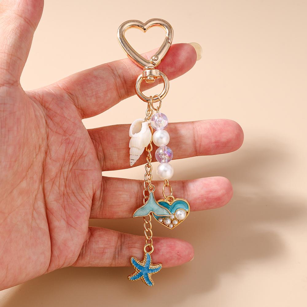 Süße Emaille Seestern Muschel Muschel Schlüsselanhänger Damen Mädchen Liebesherz Schlüsselring Anhänger für Handtasche DIY Schlüsselanhänger Schmuck Geschenke
