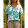 Summer Women's T-Shirt Floral Pattern Bohemian Style Casual Short-Sleeved V-Neck Loose Women's Clothes