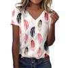 Womens Summer Tops Casual V Neck Flower Print Short Sleeve  Basic T-Shirt