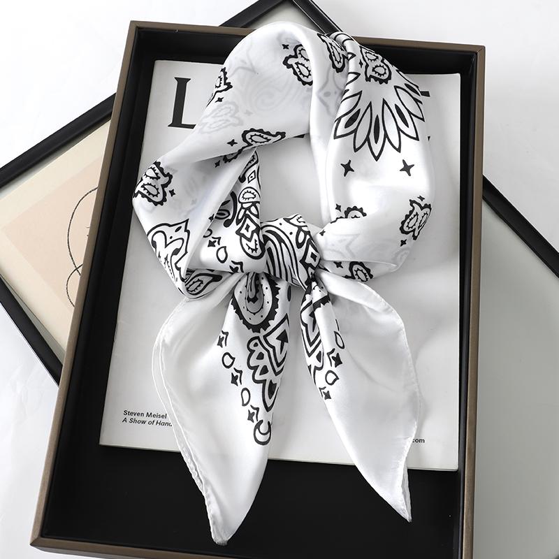 70x70cm Women Scarf Silk Feeling Hair Neck Square Brand Office Bandanna Muffler Waiter Flight Attendants Handkerchief Rings Wrap