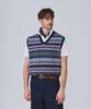 Geonjiulleunseu Grand Roque Fair Isle Cotton V-Neck Vest - Navy