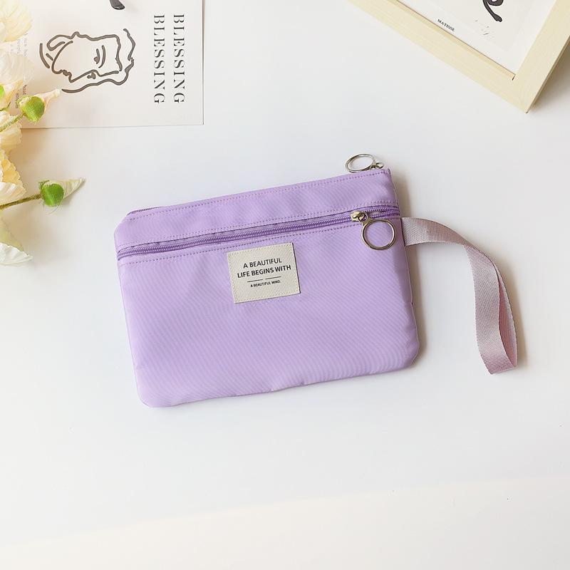Student Nette Tragbare Doppel-schicht Handy Tasche Weibliche Handgelenk Zipper Einfarbig Kleine Frische Lippenstift Make-Up Lagerung Tasche