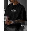 European sizes Men's T-Shirt - Breathable, Casual Street Style, Round Neck, Loose Fit, Black with White Print