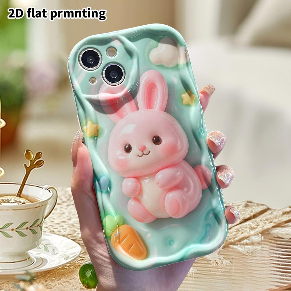 Phone Case: 2D Flat Design, Suitable for iPhone 18 17 16 15 14 13 Pro Protective Case, Pink Little Bunny, Perfect Holiday Gift for Christmas and Hallo