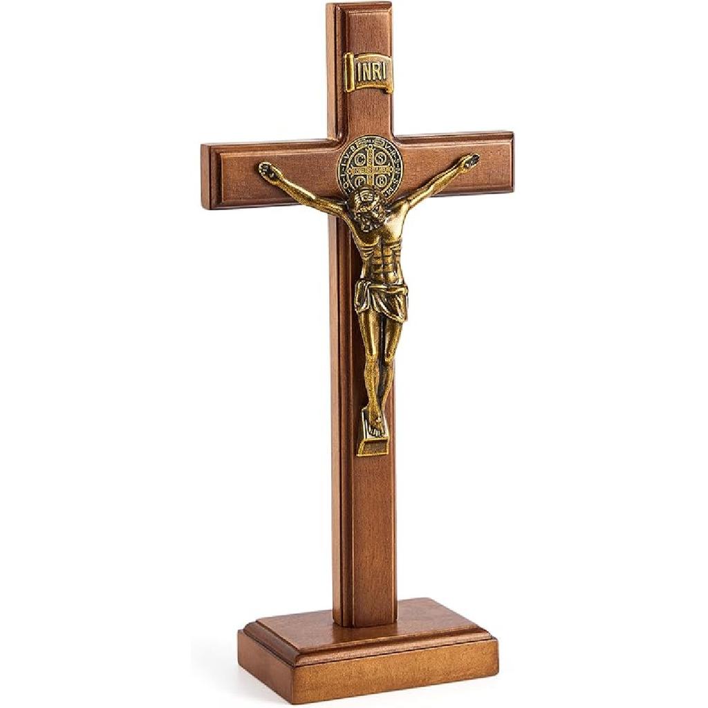 Leinuosen 101 Inch Wooden Cross Wall and Table Catholic Wooden Cross Stand Decoration Jesus Christ Home Baptism Holy Communion Church