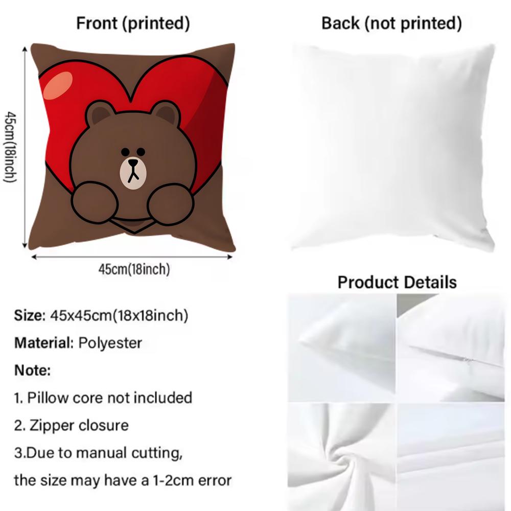 Classic Cartoon Cartoon Bear Cushion Cover Soft & Easy-Wash Pillow Case – Versatile For Couch, Bed, Travel And Office