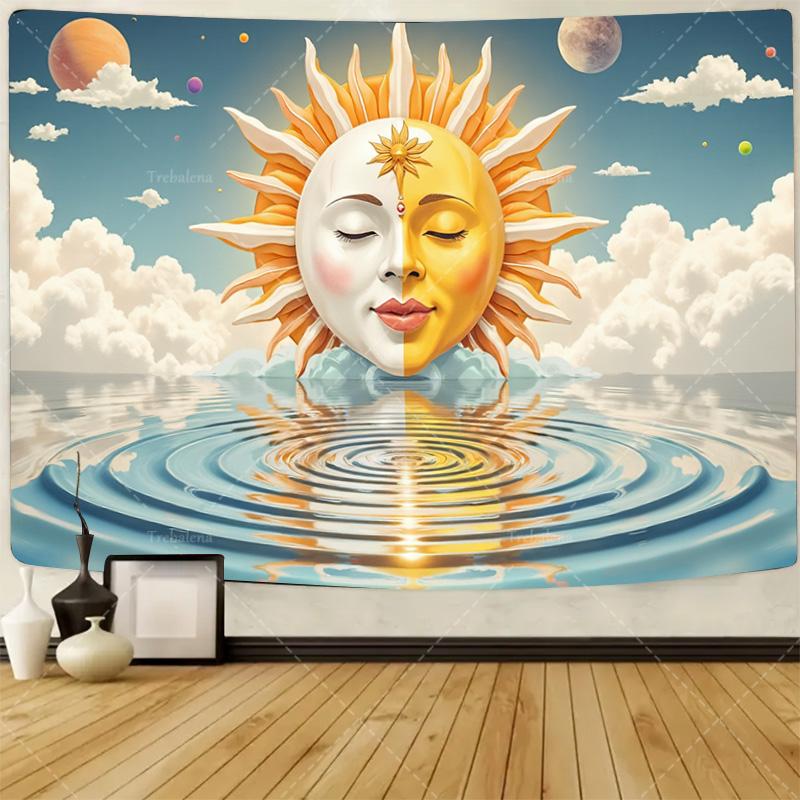 1pc Wall Tapestry Yin Yang Sun Moon Tapestry - Black White Boho Wall Hanging for Bedroom Decor