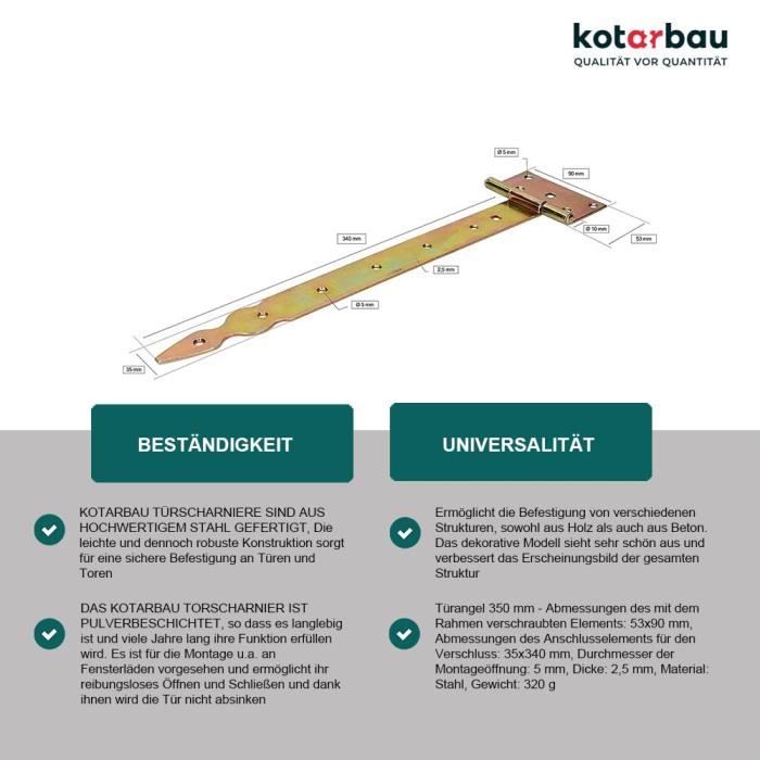 Charnière en T Décorative 350 mm Galvanisé Jaune - KOTARBAU®