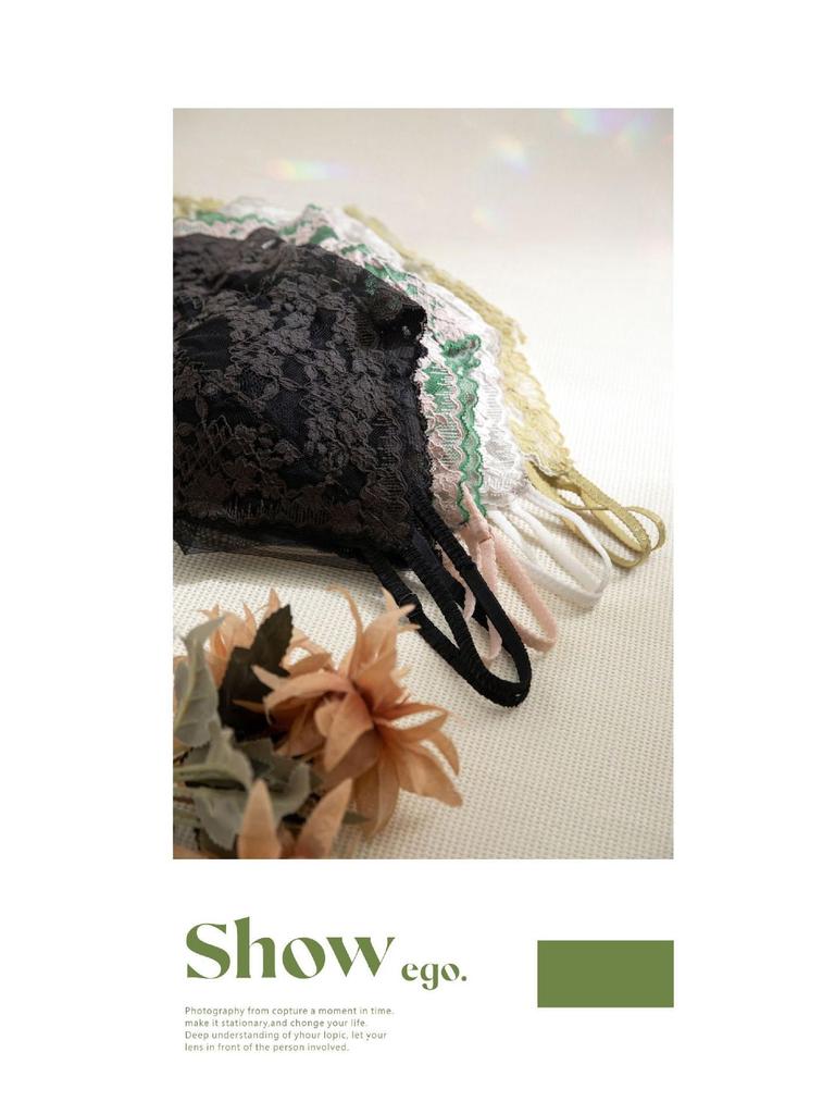 French Pure Desire Floral Lace Spaghetti Strap Triangle Cup Lingerie Set - Invisible Back Buckle Bra & Beautiful Back Design