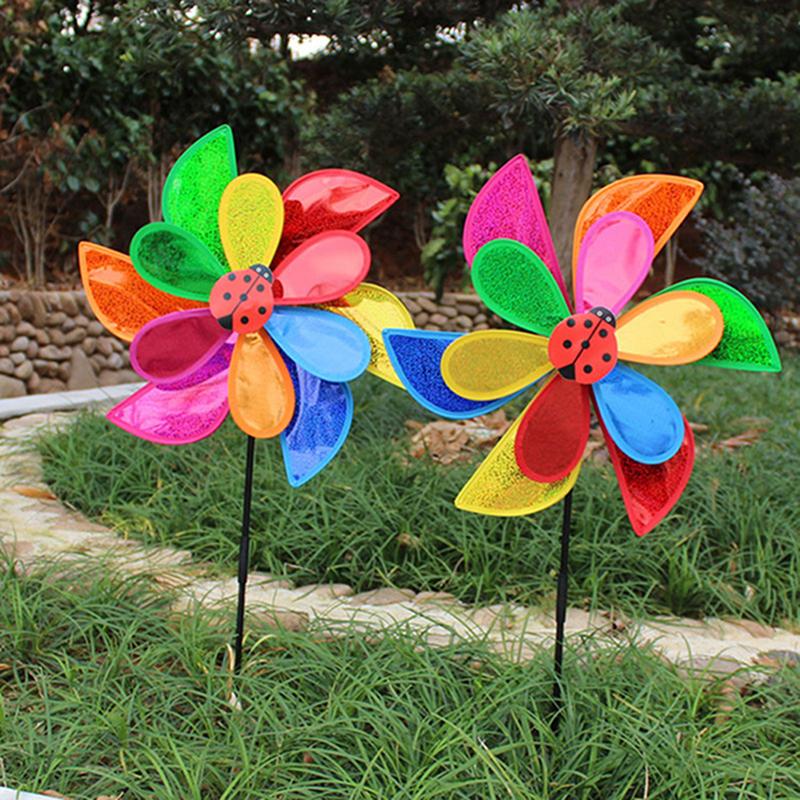 Double Layer Ladybug Windmill Wind Spinner Pinwheel Home Garden Yard Decoration