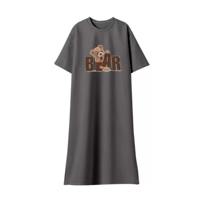 Women's Short-sleeved Dress Summer Loose Slit  T-shirt Dress French Loose Dress