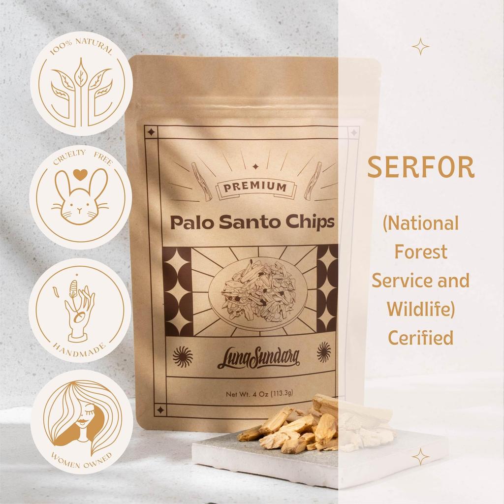 Luna Sundara Palo Santo Incense Chips - 4 Oz. Sustainably Harvested Palo Santo Wood for Smudging and Homemade Incense
