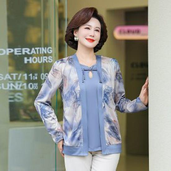 

Women s Middle-Aged Spring & Autumn Long-Sleeve T-Shirt - Casual Base Layer for Mother s 5XL павлин голубой