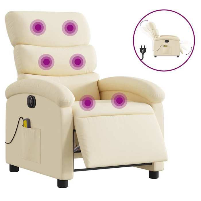 VidaXL Electric Massage Recliner Cream Fabric 3203975