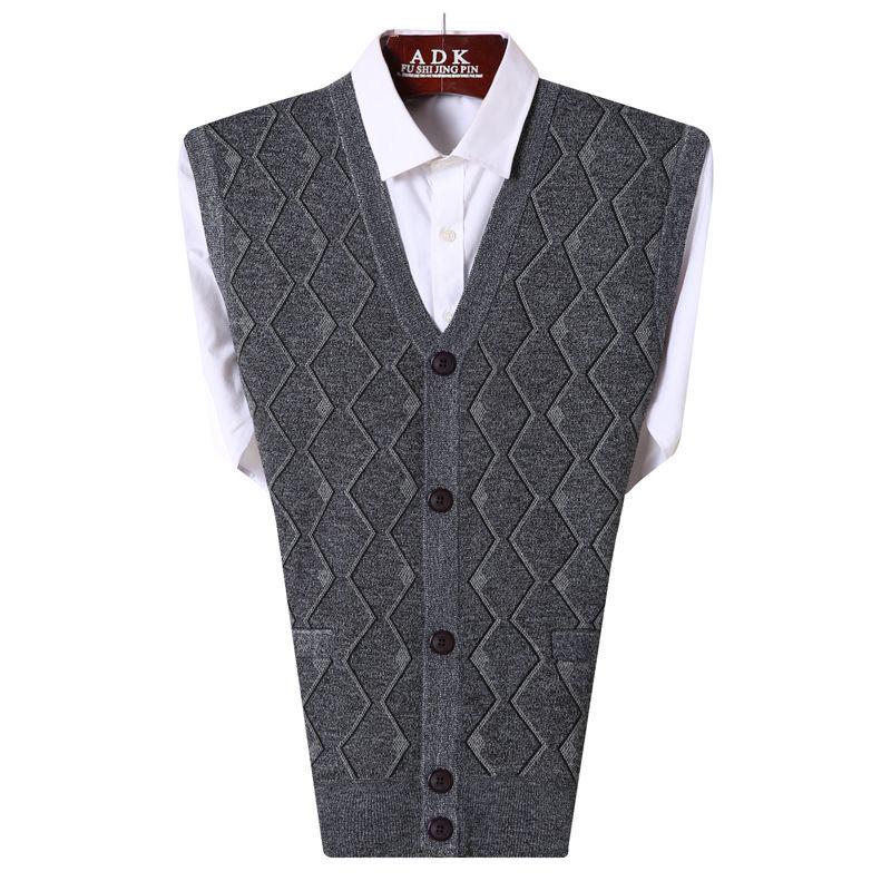 

Men s Plus Velvet V-neck Cardigan - Thick Knitted Sweater for Middle-aged & Elderly Dads (Autumn/Winter) 3XL (170-200 lbs)