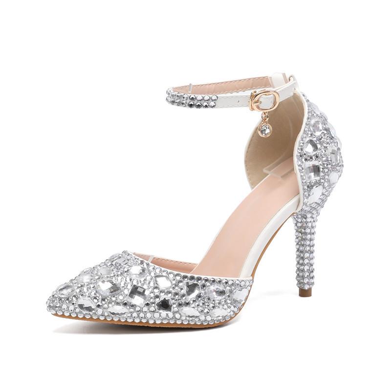 Fashion Star Stil Luxus Strasssteine Gemischte Farbe Damen Pumps Mode Spitzschuh Knöchelriemen Hohe Absätze Frühling Sommer Party Kleiderschuhe