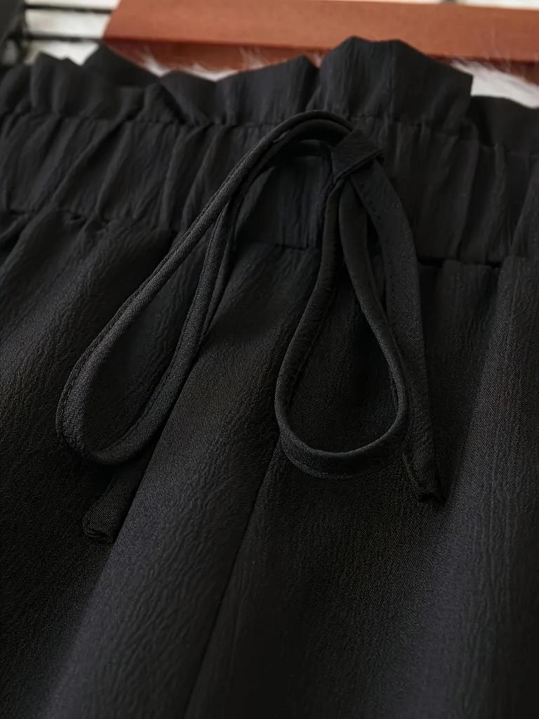 European Summer Solid Color Wide Leg Pants - Plus Size, Slimming, Versatile, Casual Retro Design