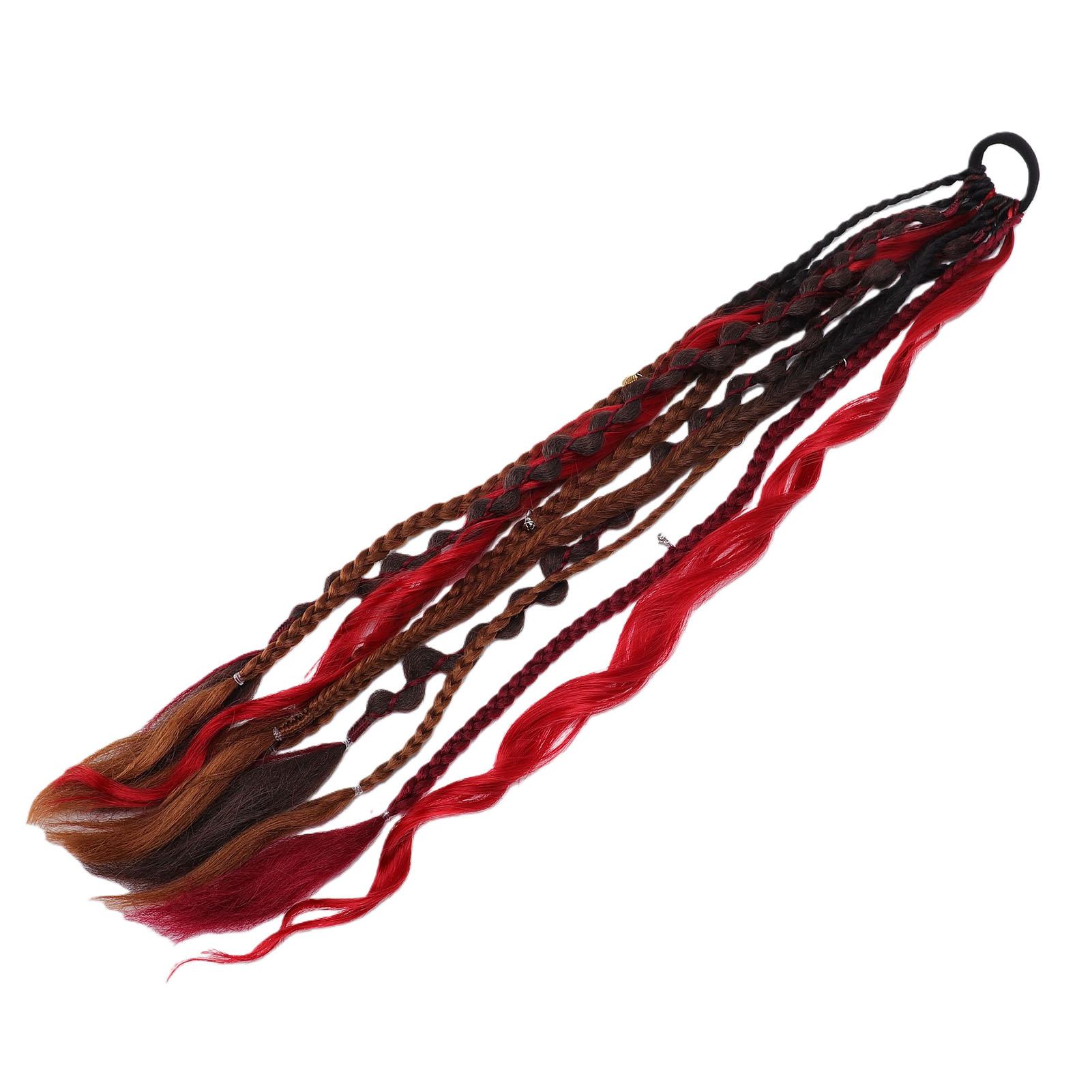 

22in Dreadlock Ponytail Extension with Hair Tie Boho Braided Ponytail Extension Hair Accessory Red Black