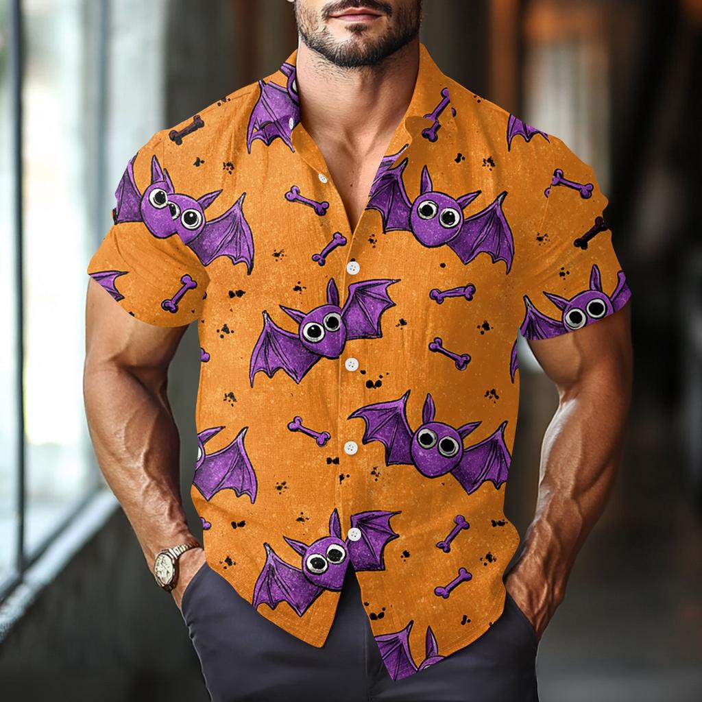 Men's Fashion Casual Loose Halloween Printed Short Sleeve Shirt
