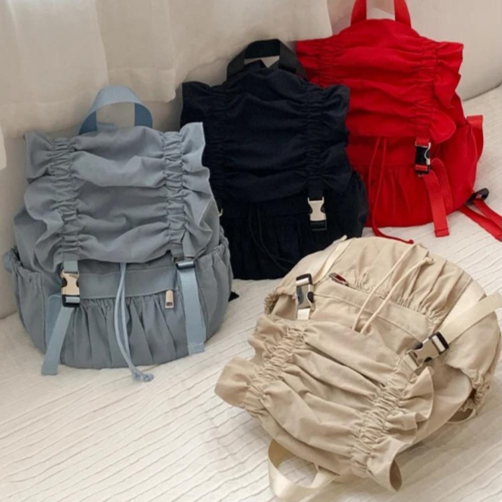 Ruched Mochilas Mujer Preppy Style Mochila Lightweighte Portable Bag Outdoor Travel Nylon Backpack Korean Bags for Woman