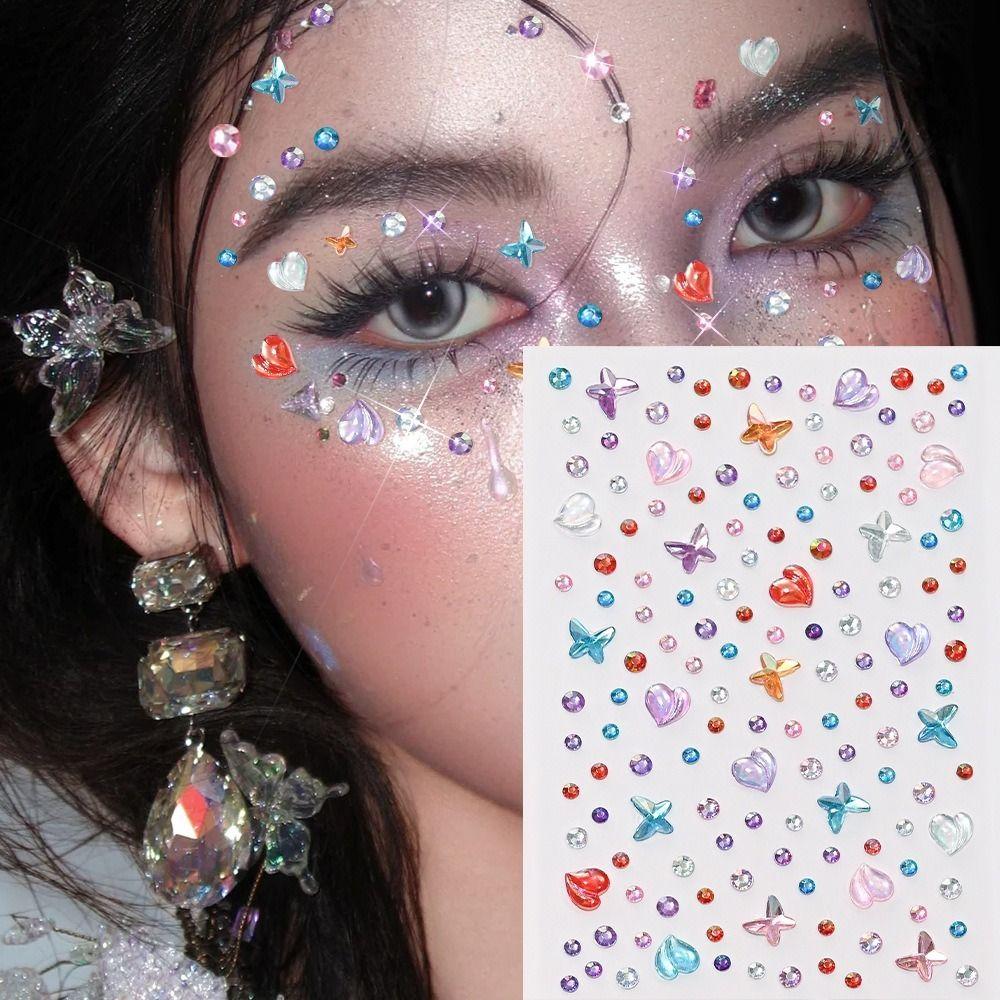 3D Dazzling Face Rhinestone Sticker Aurora Iridescent Rhinestone Sticker Body Decals