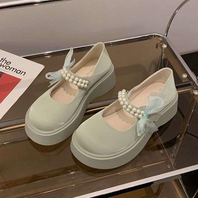 Mary Jane kleine Lederschuhe Damen Frühling 2025 neue Mode Perle mit Rock Feenstil Ein-Wort-Schnallenriemen Einzelne Schuhe