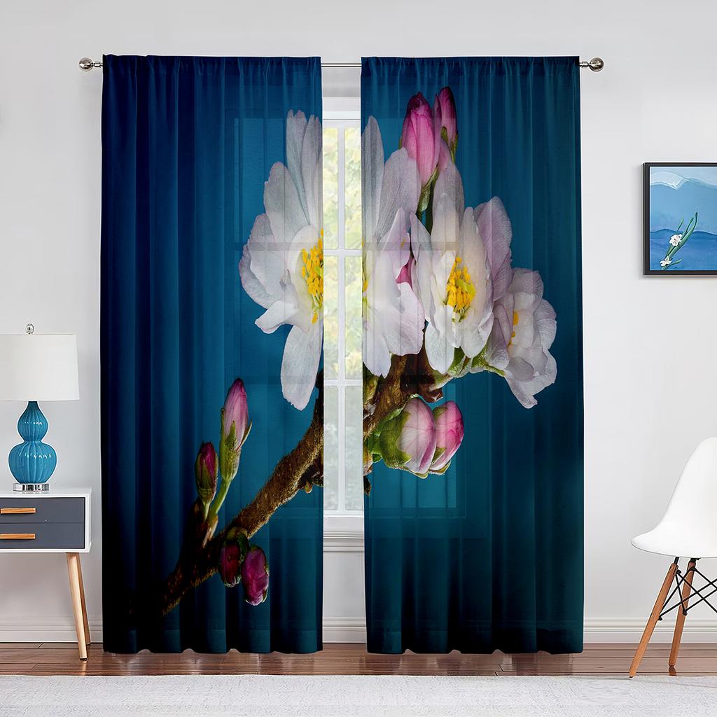 Vår Vackra Vita Blommor Blommig Skir Voile Gardiner för Sovrum Vardagsrum Kök Dekor Chiffong Tyll Fönstergardin