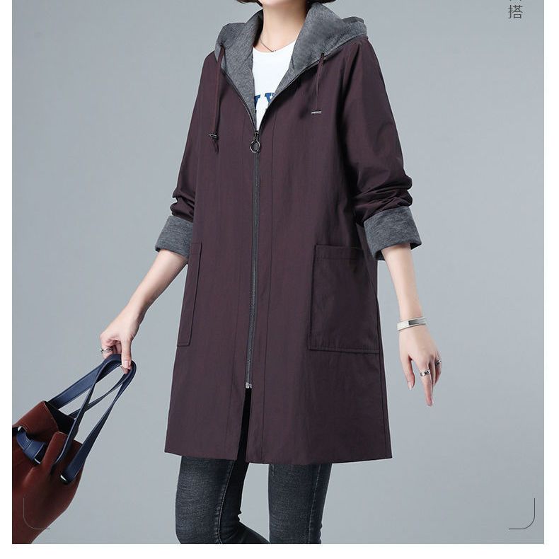 Autunno e Inverno Fodera a Doppio Strato Trench di Media Lunghezza con Cappuccio da Donna Sono Sottili, Semplici, Casual e Ampi