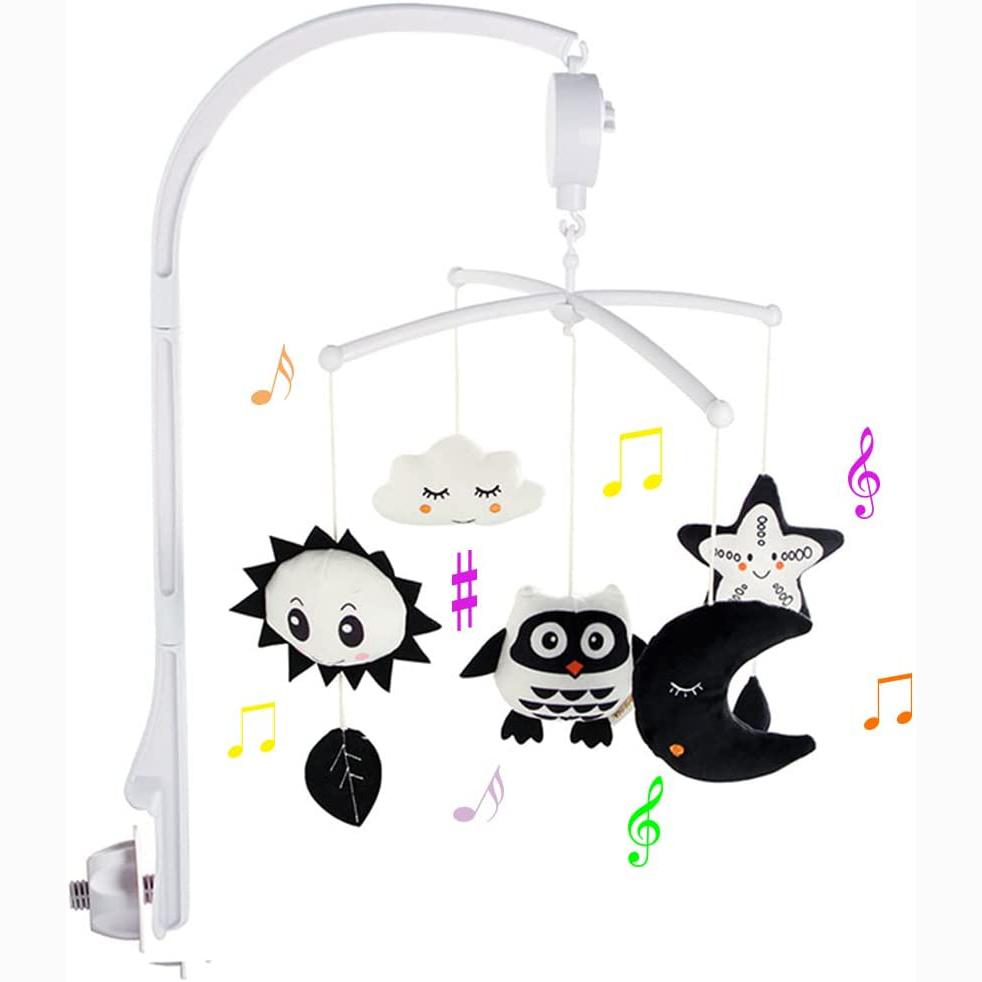 Baby Crib Mobile for Crib with Hanging Rotating Toys, Nursery Mobile with Music Box, Black and White Mobile for Baby Newborns 0-24 Months