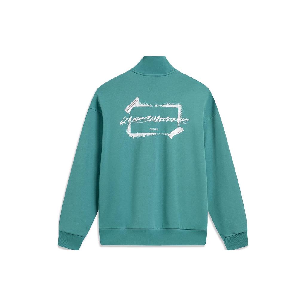 Li Ning X OG Slick Collaboration Letter Stand Collar Pullover Loose Sweatshirt Unisex sweatshirt Frost-Green AWDT445-5