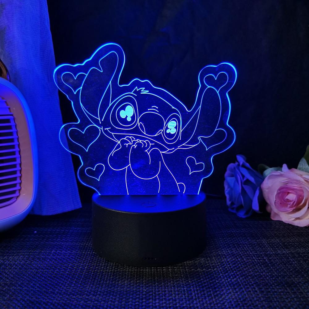 Stitch 3D Acryl Illusion Nachtlicht 16 Farbwechselnde Dekorationslichter Mit Fernbedienung Weihnachten Geburtstag Dekoration Geschenk