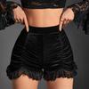Gothic Velvet High-Waisted Lace Trim Shorts