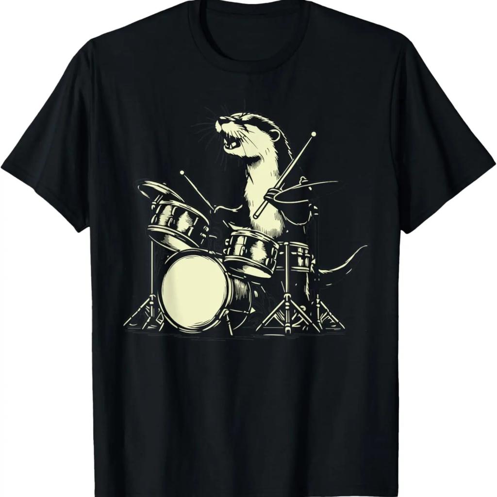 Otertrommeslager Rock Retro Trommeslager Sjøoter Spiller Trommer T-skjorte