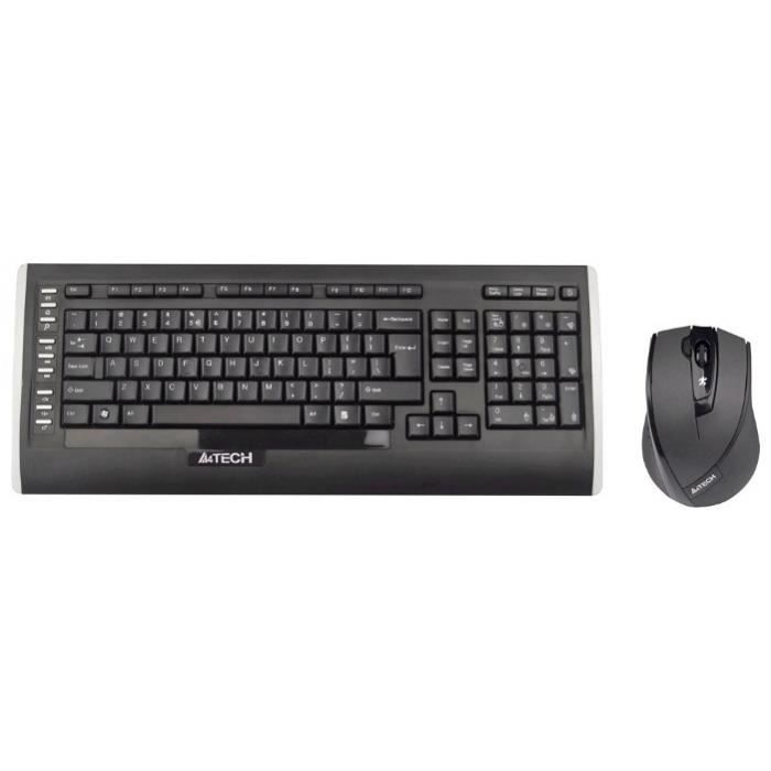 A4Tech 9300F, Standard, RF sans fil, QWERTY, Noir, Souris incluse