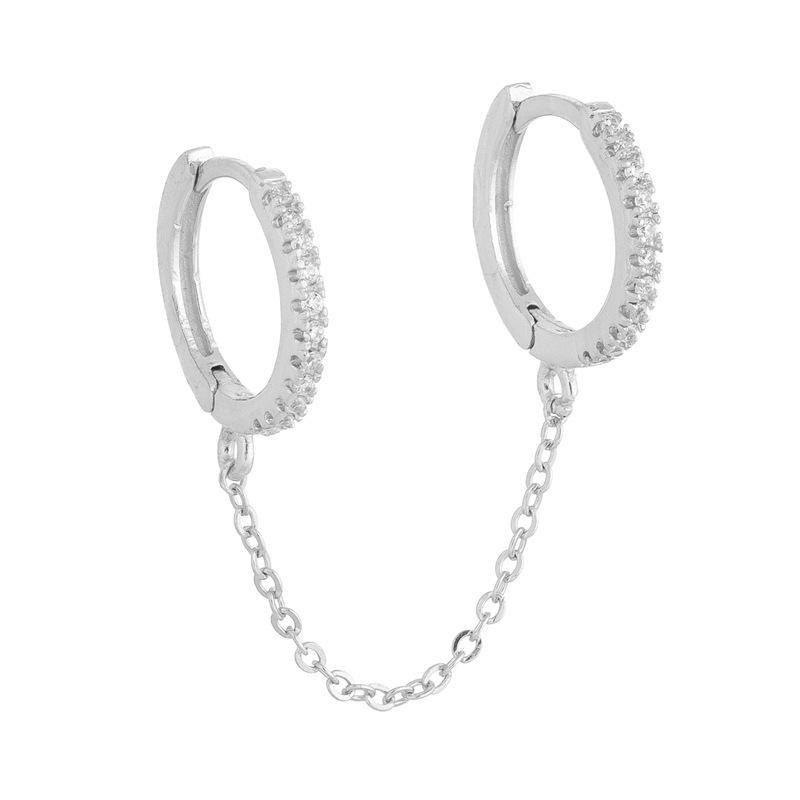

1PCS 2 Hole Piercing Earrings For Women Simple Elegant Ear Line Crystal Zircon Chain Earing Accessories Fine Zircon KBE100