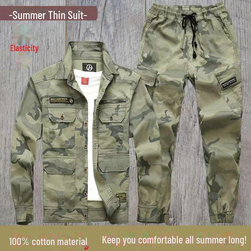 

Чоловічий літній еластичний спецодяг з довгими рукавами Beicangwang: Зносостійкий дихаючий робочий костюм для електрозварювання 180 (145-165 jin)