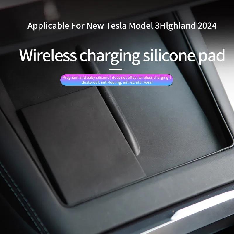 For Tesla Model 3 Highland 2024 Wireless Charging Pad Silicone Dust-Proof Central Control Charger Mat Car Interior Accessories
