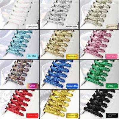 19 Colors Shiny Gold and Silver Colorful Bright Shoelaces 100-140cm Sneakers Shoelaces Boots Laces Rainbow Pearlescent Shoelaces