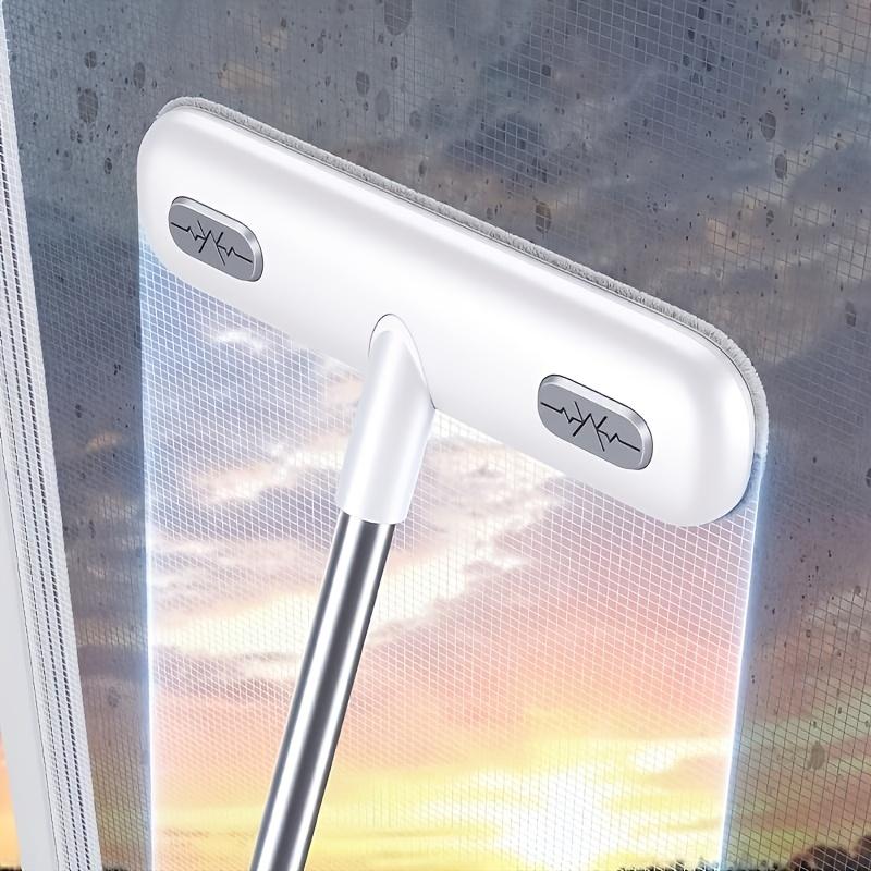 Magic Window Cleaning Brush for Screen Windows/Glass, Pet Hair Remover - Reusable Household Tool with Extendable Double Rods (Adjustable Length)