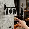 Festive Entrance Hanging Bell Halloween Wall Decor, Matte Black Dead Branch Bat Silhouette Ornament Courtyard Decoration with Metal Bell, Easy Install