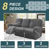 Ultimate Decor 8-Pieces Recliner Sofa Covers Velvet Stretch Reclining Couch Covers for 3 Cushion Reclining Sofa Slipcovers