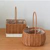 Portable Woven Basket with Handle PP Rattan Hand Woven Hamper for Fruits Vegetables Gifts