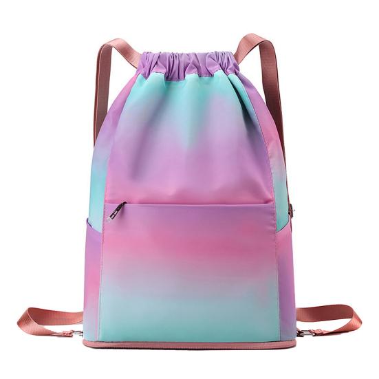 Drawstring Gym Backpack Waterproof Gradient Color Basketball Bag Foldable Sports Backpack for Men Women Soccer Training Swimmers