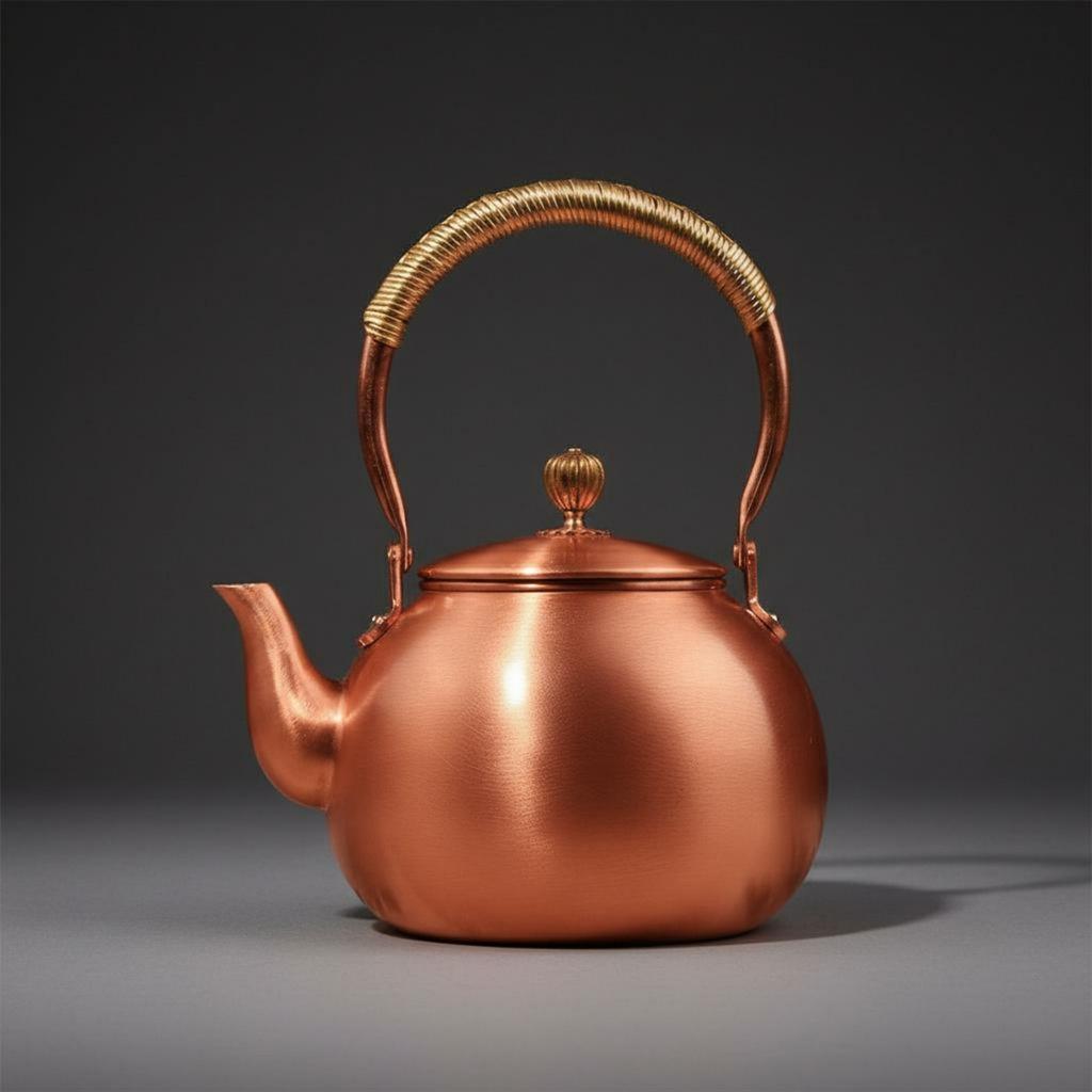 Handgefertigter Reinkupferkessel Vintage und Design Gehämmertes Kupfer Teekanne Oberer Griff Braukessel