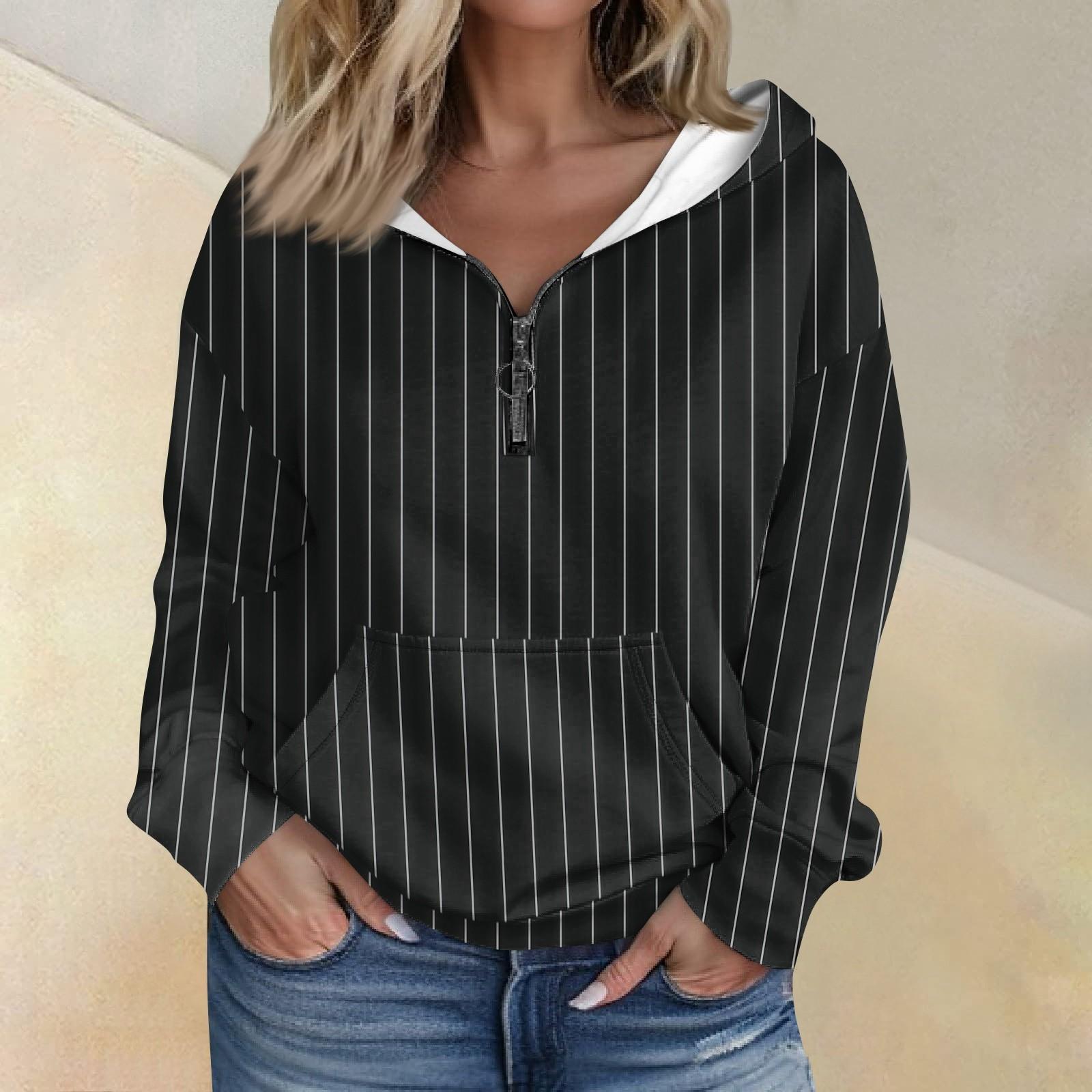 Женская мода с длинным рукавом и принтом, свободная толстовка с капюшоном на молнии и карманами L чёрный