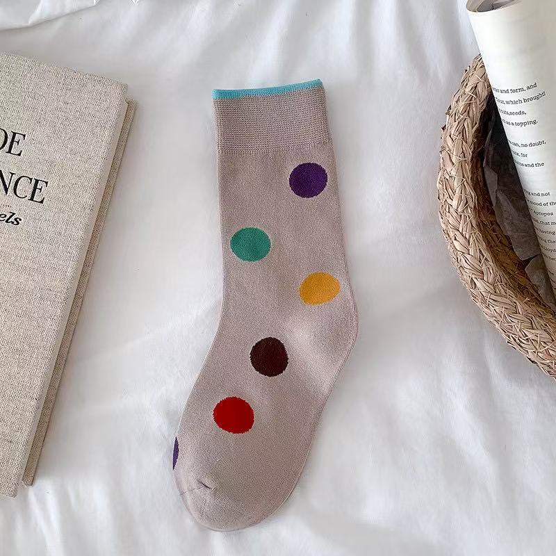 Colorful Polka Dot Color-blocked Socks for Women, Breathable and Comfortable Cotton Socks, Simple and Cute, Versatile, School Style, Pile Pile Socks