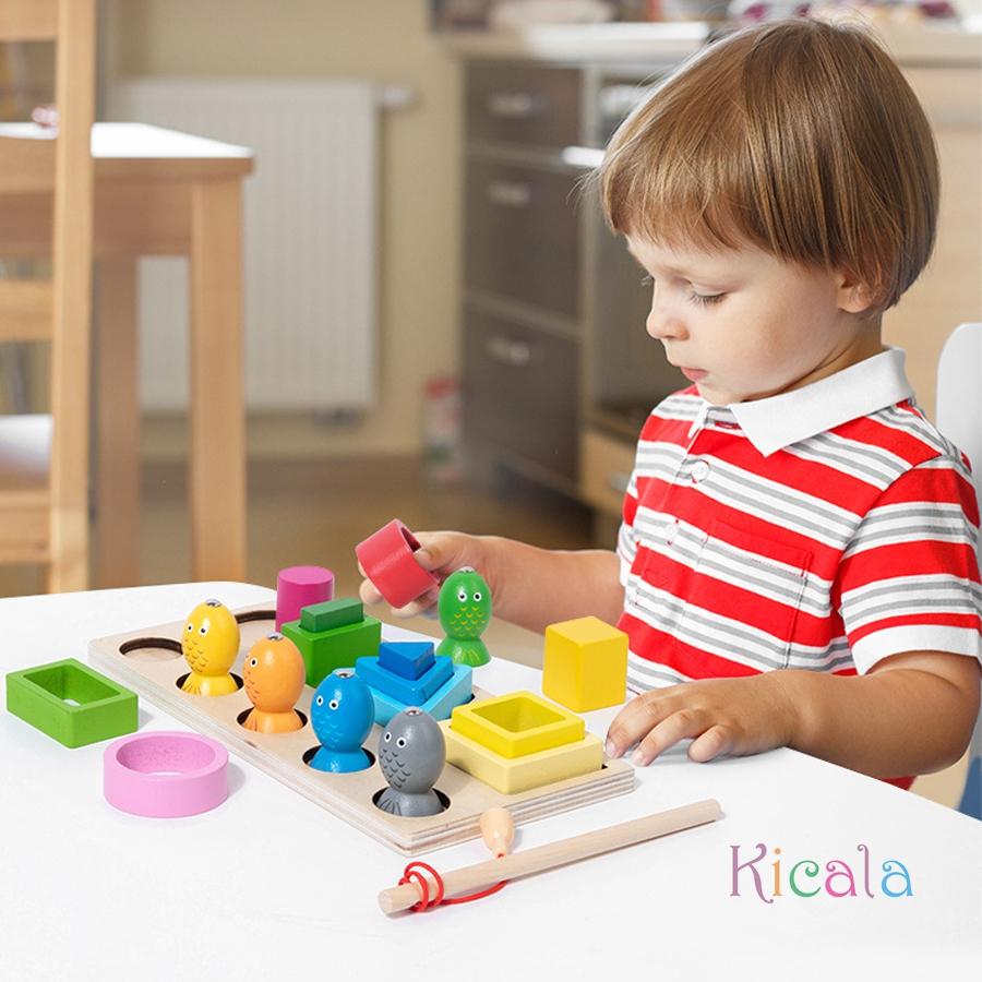 Children's Wooden Educational Toys Sorting Stacking Preschool Color Shape Classification Cognition Fishing Game Christamas Toys