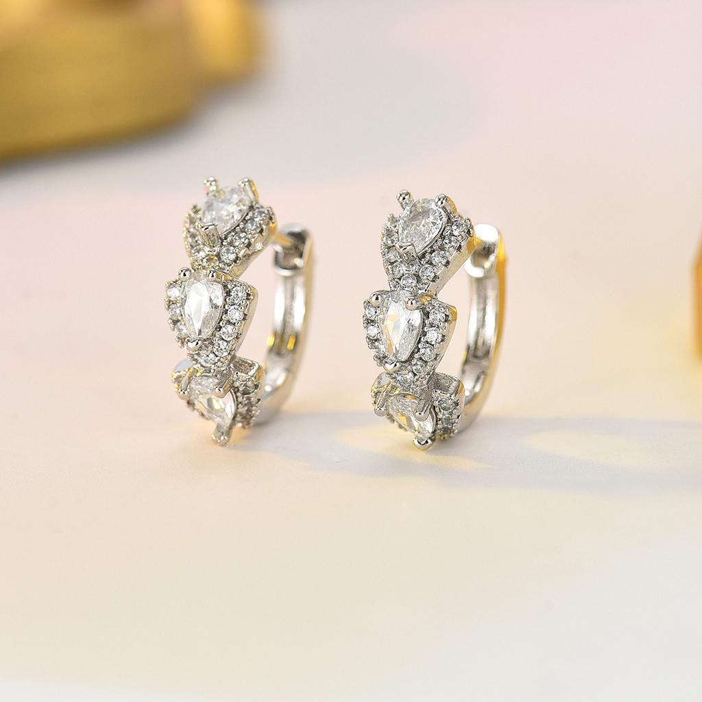 15mm Small Huggie Earrings with Pear Cut Cubic Zirconia Paved CZ Colored Stone Hoop Earrings Luxury Daily Wear Jewelry